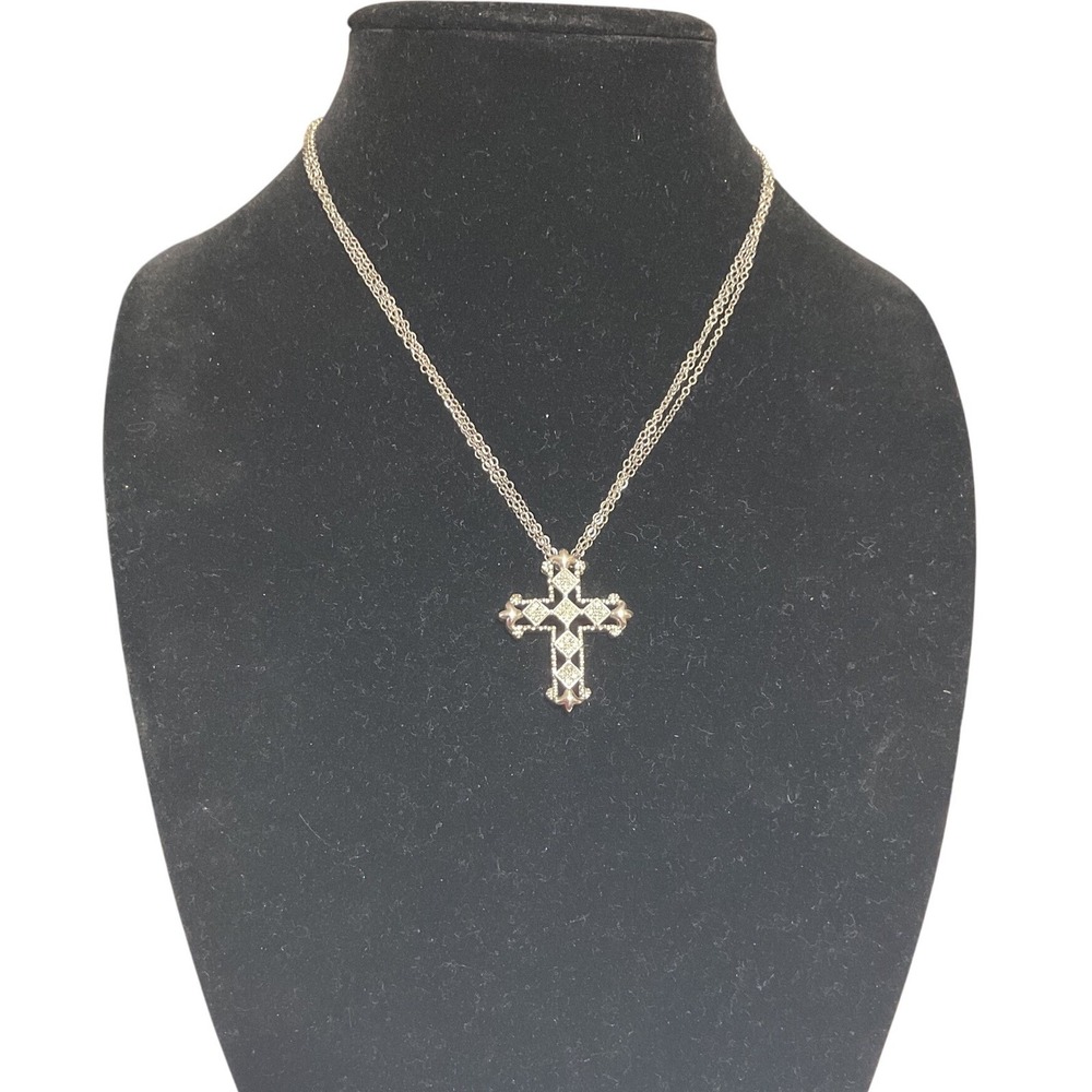 Affinity Sterling & Diamond CROSS PENDANT W/Triple Strand 925 18" Chain
